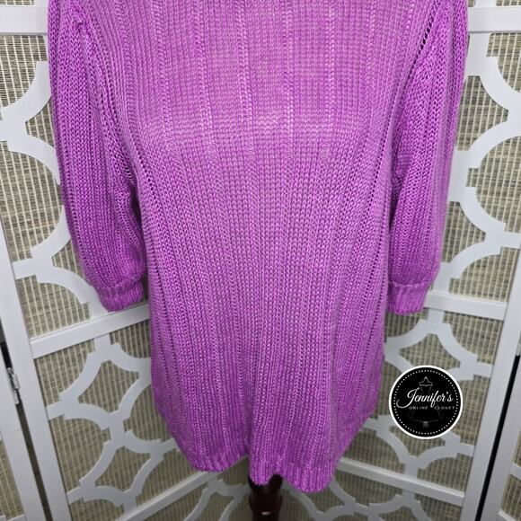 J. Crew NWT Purple Linen Ribbed Knit Short Puff Sleeve Sweater Size Large - Picture 6 of 11
